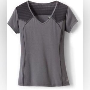 REI Women's Active Shirt Short Sleeves Mesh Gray Black size Small Workout Hiking